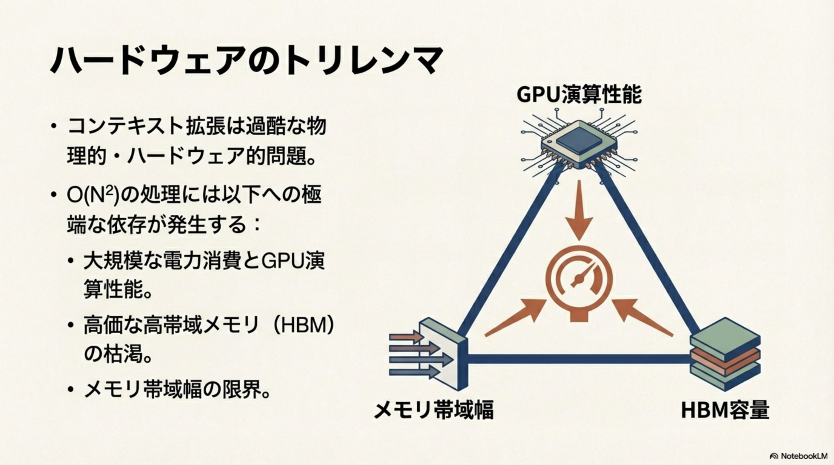 ハードウェアのトリレンマ - GPU演算性能・メモリ帯域幅・HBM容量の三角関係