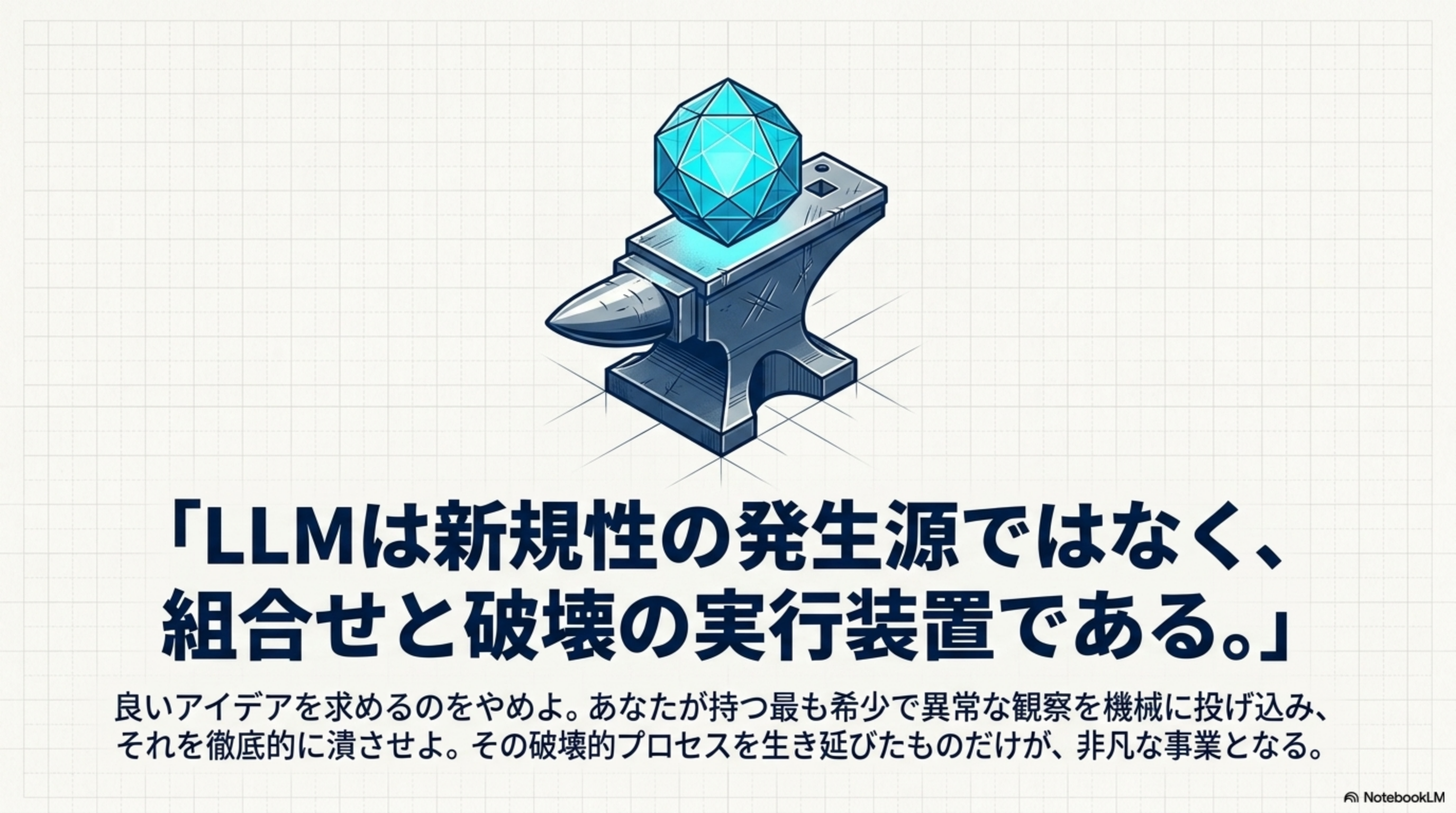 結論 - LLMは新規性の発生源ではなく、組合せと破壊の実行装置である