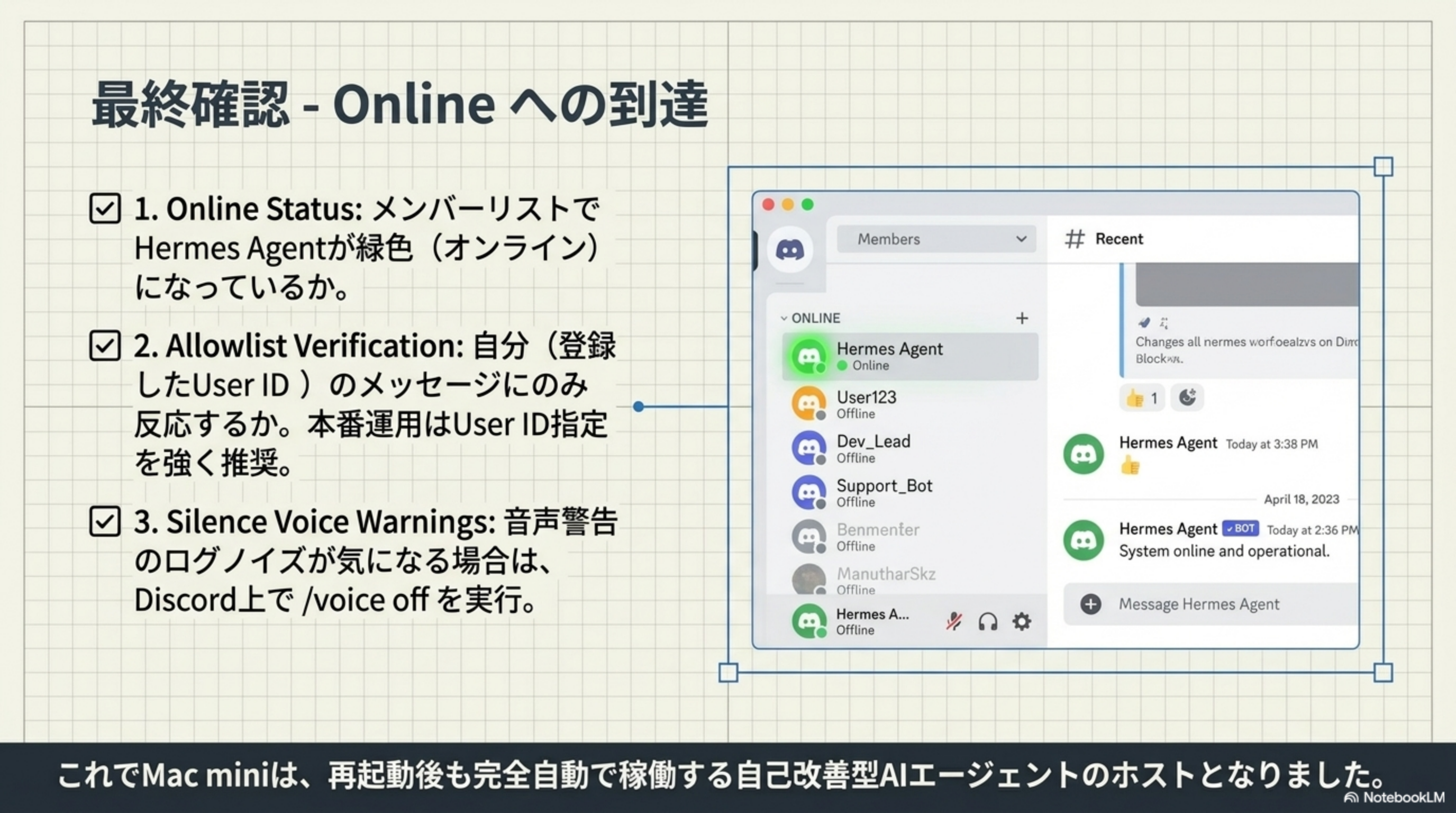 最終確認チェックリストと Discord 画面