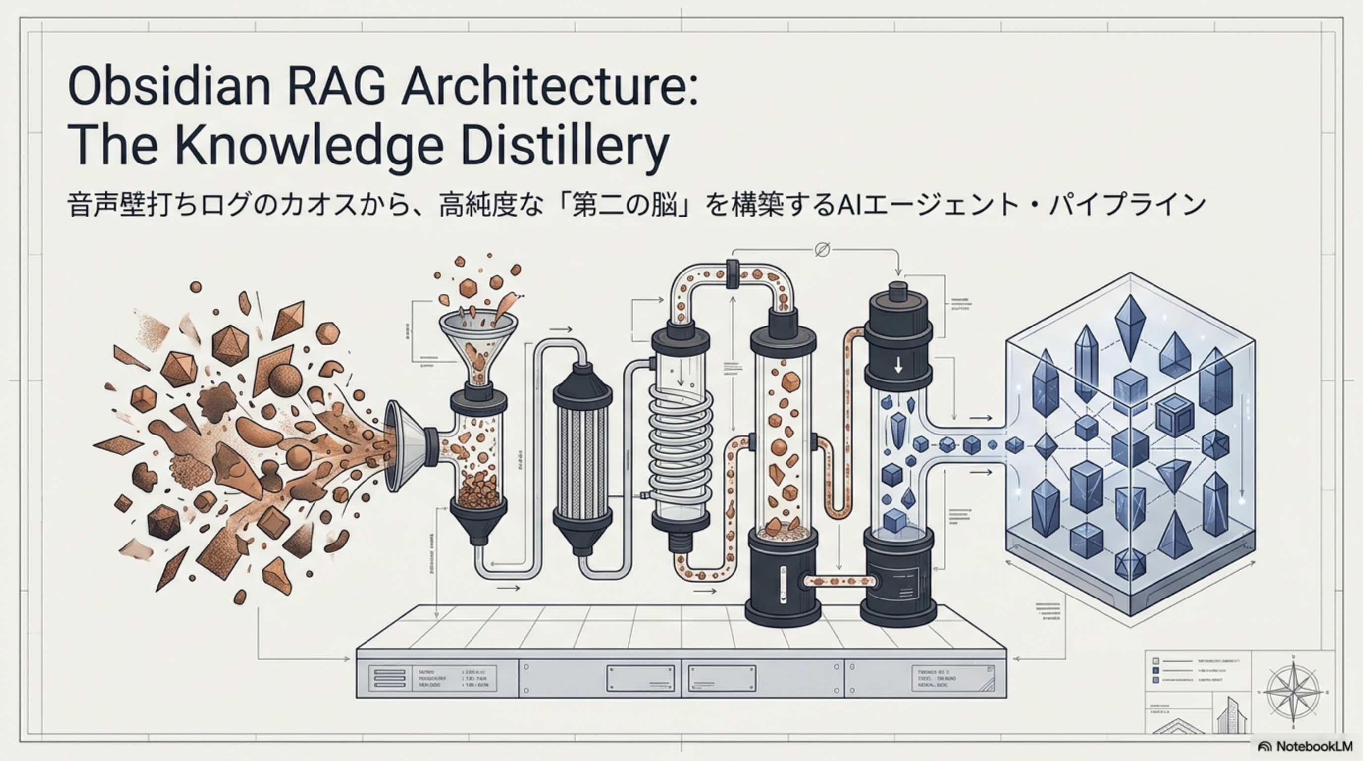 The Knowledge Distillery 表紙 - 蒸留装置のメタファー