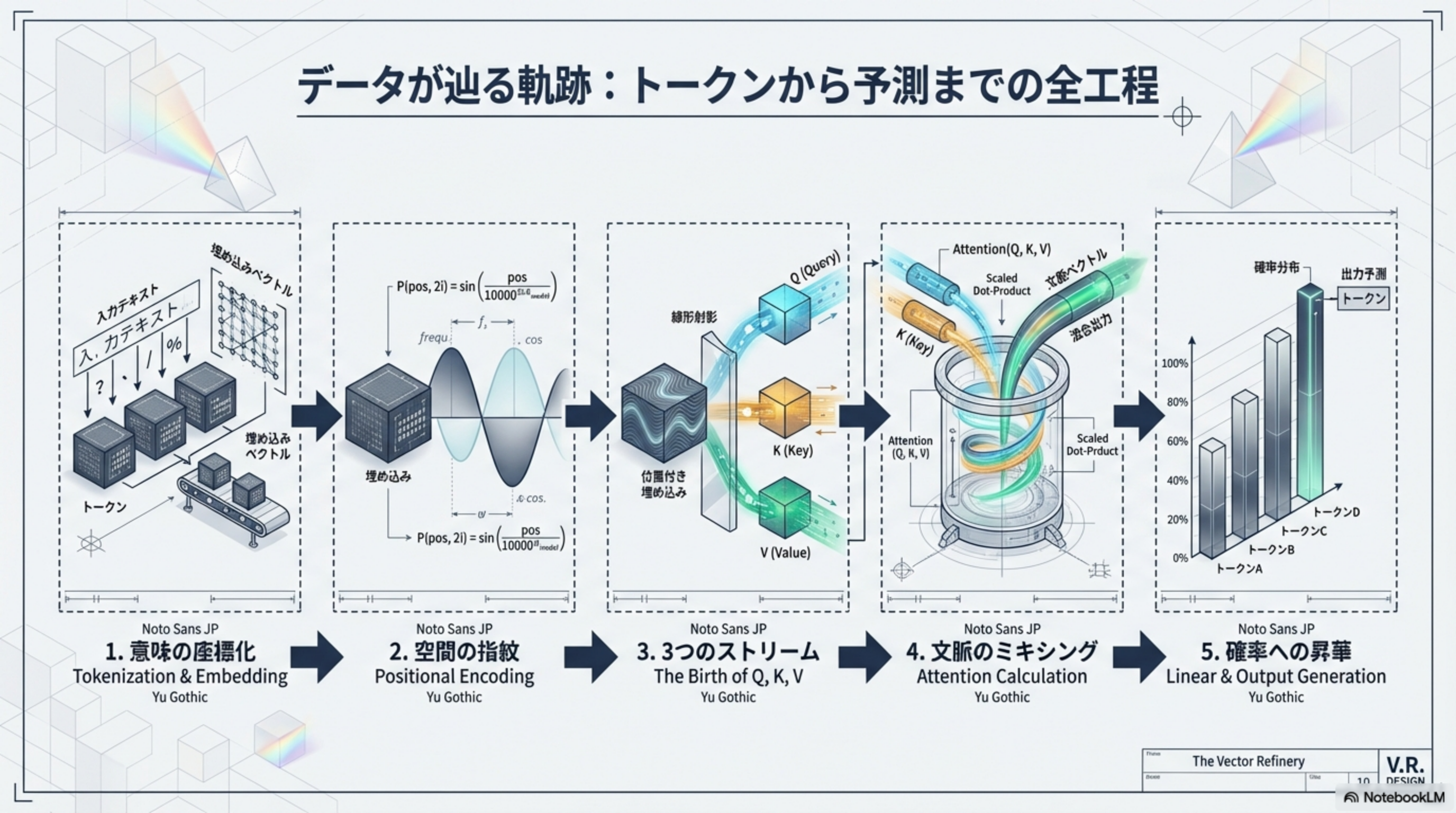 データが辿る軌跡：トークンから予測までの全工程
